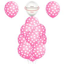 25 Bexigas Balão Rosa com Bolinhas Branca decoração 11pol