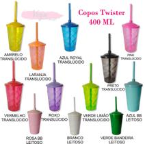 25 Copos Twister C/ Tampa e Canudo 400 ML Acrilico, Lembrancinha - VG