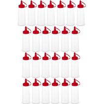 25 Frascos para Molhos Bisnagas Plásticas 250ml para Lanchonete Bar Ketchup Tampa Vermelha