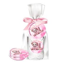 25 Lembrancinhas Alcool Gel Ursinha Rosa Alfabeto Letra L