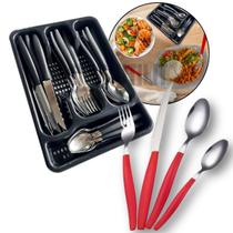 25 Pcs Kit Talheres Cozinha Inox Faqueiro Divisórias Organizadoras Porta Talher Color Original Line