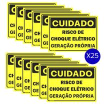 25 Placas Cuidado Risco de Choque Elétrico Geração 25x18 cm