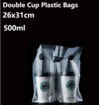 25 Porta copo Sacola Delivery transparente 2 Copos - Ideal para Doces, café e bebidas