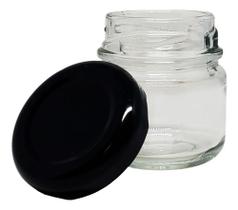 25 Potes de Vidro Geléinha Liso Redondo 40ml C/ Tampa PRETA