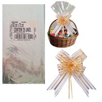 25 saco cesta poli 52x70 cromus + 25 laço dourado organza g 25 saco cesta poli 52x70 cromus + 25 laço dourado organza g