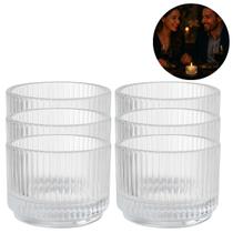 25 Suportes Castiçal Porta Velas Vidro Redondo Relevo 40ml