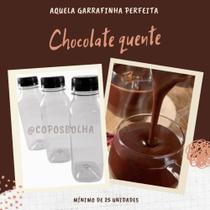 25 uni Garrafa PET quadrada 300ml para chocolate, suco e vitamina com tampa - Copos Bolha