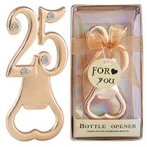 25º Abridor de Garrafas de Aniversário para festa de 25 anos favorece 25º casamento Aniversários Souvenirs Favorece Abridor de Garrafas de Presentes (36 Pack, Golden-25th)