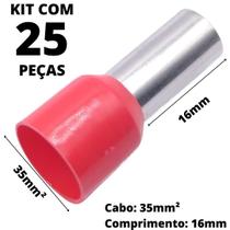 25un Terminal Tubular Ilhós Pré-isolado Simples Para Cabo de 35mm² Metal 16mm Vermelho E35-16