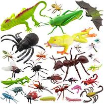 27pcs Bug Toy Figures Playset para crianças meninos, Pinowu 2-6 "Insetos Insetos Fake Bug - Aranhas falsas, baratas, escorpiões, grilos, Lady Bugs, borboletas e vermes para a educação e favores da festa de Natal