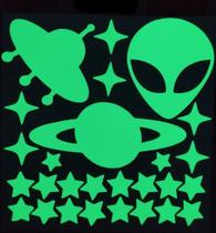 28 Img Adesivos Fosforescente Brilham no Escuro UFO, ET, Estrelas - Decoração Quarto Infantil