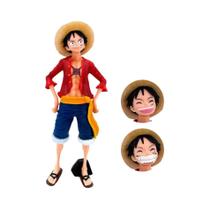 28cm One Piece Luffy Action Figure Face Changing Smiley Três Formas Anime Modelo Brinquedo