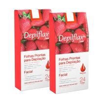 2cx Folhas Prontas Depilação Facial Depilflax Morango 24un 2cx Folhas Prontas Depilação Facial Depilflax Morango 24un