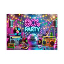 2D plano, 1 peça de fundo de festa neon dos anos 80, tema discoteca retrô vibrante 2D plano, 1 peça de fundo de festa neon dos anos 80, tema discoteca retrô vibrante