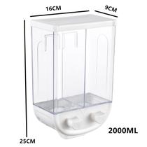 2L Kitchen Whole Grains Cereal Dispenser Split Sealed Storage Tank 2 Grids Wall Mounted Food Storage Containers Garrafas, Frascos & Caixas