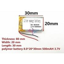 (2pcs) Bateria 8mm X 20mm X 30mm 2 Fios 500 Mah 802030