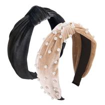 2Pcs Headbands for Women, Bandanas de Pérola com Nó de Veludo