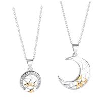 2pcs presente do dia dos namorados colar duplo anel duplo pingente de jóias de cristal