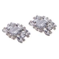 2Pcs Rhinestone Alloy Glass Shoe Clips Elegant Ornate Buckles Fashion Decoration - Transparente