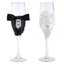 2pcs Set Wedding Glass Creative Black White Dress Crystal Wedding Champagne Glas - Multi