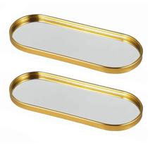 2un Bandeja Decorativa de Vidro espelhado metal dourado oval