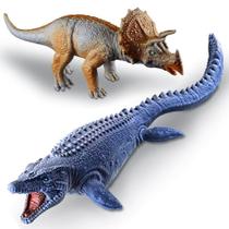 2un Brinquedos Dinossauros Mosassauro e Triceratops Realista - Cometa