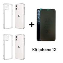 2UN Capa Anti Impacto Transparente + 1UN Película Privacidade Fosca 9D Para Iphone 12