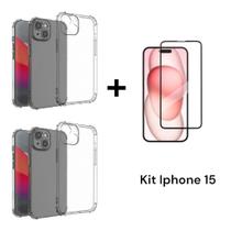 2UN Capa Capinhas Transparente + 1UN Película 3D De Vidro Para Proteção Do Iphone 15