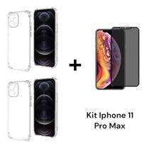 2UN Capas Anti Impacto Transparente + 1UN Película Fosca 9D Privacidade Para Iphone 11 PRO MAX
