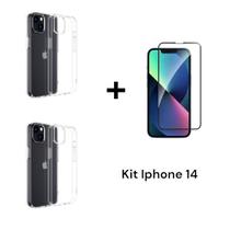 2UN Capas Capinha Transparente Anti Impacto para Iphone 14 + 1UN Película 3D De Vidro