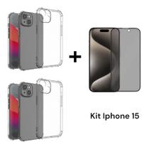 2UN Capas Transparente Anti Impacto + 1UN Película Privacidade 3D De Vidro para Iphone 15