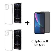 2UN Capinha Anti Impacto Transparente + 1UN Película 3D De Vidro Privacidade Para Iphone 11 PRO MAX