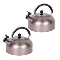 2un Chaleira Apito Inox Bule 2,5L Ferver Água Cor Champagne