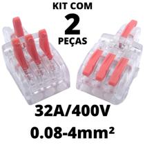 2un Conector Elétrico Emenda Derivação Para Iluminação 4 vias 1 entrada 3 saídas 4mm² 32A/400V Laranja