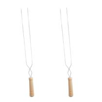 2un Espeto duplo inox cabo madeira churrasco 65cm 2un Espeto duplo inox cabo madeira churrasco 65cm