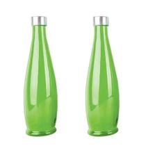 2un GARRAFA DE VIDRO TAMPA INOX ACQUA ÁGUA SUCO VERDE