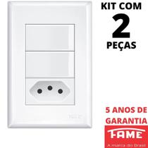 2un Interruptor Paralelo Three Way 2 Teclas 16A e Tomada Padrão 2P+T 10A Com Placa Evidence FAME