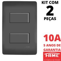 2un Interruptor Simples 2 Teclas 10A Com Placa 4x2 Habitat Black FAME