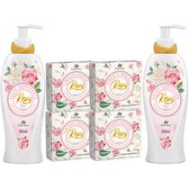 2UN Loção Hidratante Corporal +4UN Sabonete Aroma de Rosas
