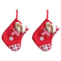 2Un Meia de Urso Vermelho e Branco de 18cm como Enfeite de Natal para Pendurar 2Un Meia de Urso Vermelho e Branco de 18cm como Enfeite de Natal para Pendurar