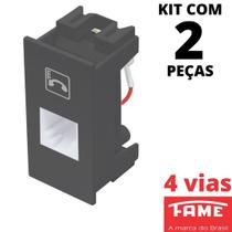2un Módulo Tomada Telefone RJ11 4 Vias Habitat Black FAME