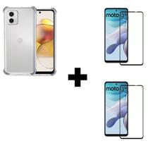 2UN Película 3D Vidro + 1UN Capinha Anti Impacto Para Motorola G53 Transparente