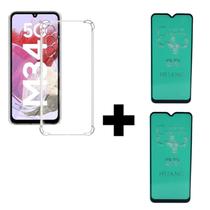 2UN Película Cerâmica 9D + 1UN Capa Capinha Anti Impacto Para Samsung Galaxy M34 Transparente