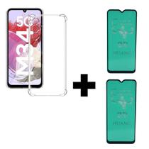 2UN Película Cerâmica 9D + 1UN Capa Capinha Anti Impacto Para Sansung Galaxy M34 Transparente - MBOX