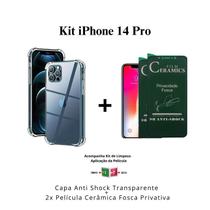 2UN Película Privacidade Fosca + 1UN Capa Case Anti Shock para Iphone 14 Pro Transparente