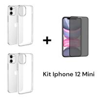 2UN Películas 3D De Vidro Privacidade + 1UN Capa Capinha Anti Impacto Para Iphone 12 Mini