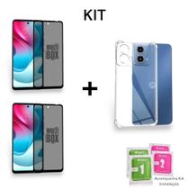 2UN Películas 3D De Vidro Privacidade + 1UN Capa Capinha Transparente Anti Impacto Para Moto G24