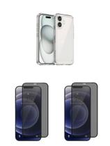 2UN Películas 3D de Vidro Privacidade + Capa Silicone TPU Iphone 16 Plus
