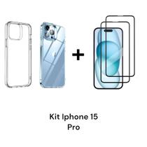 2UN Películas De Vidro 3D Para Iphone 15 PRO + 1UN Capa Transparente Anti Impacto