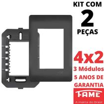 2un Placa 4X2 03 Módulos Com Suporte Habitat Black FAME